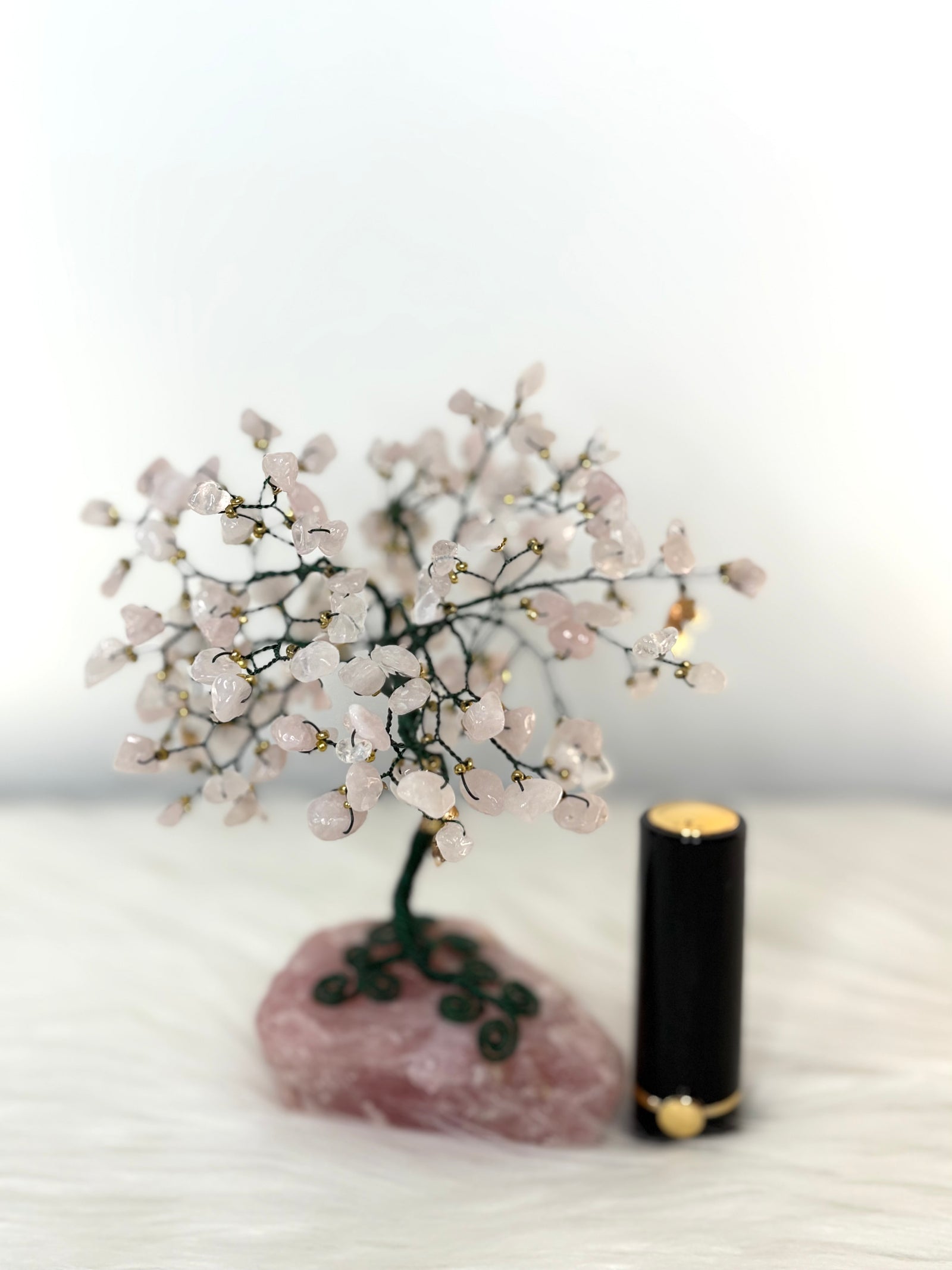 Rose Quartz Gem Tree on Rose Quartz Base + Free Hydralip Stick