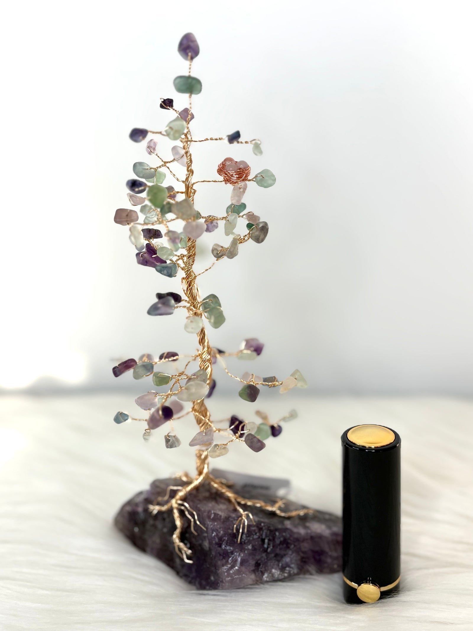 Fluorite & Amethyst Gem Tree on Amethyst + Free Hydralip Stick