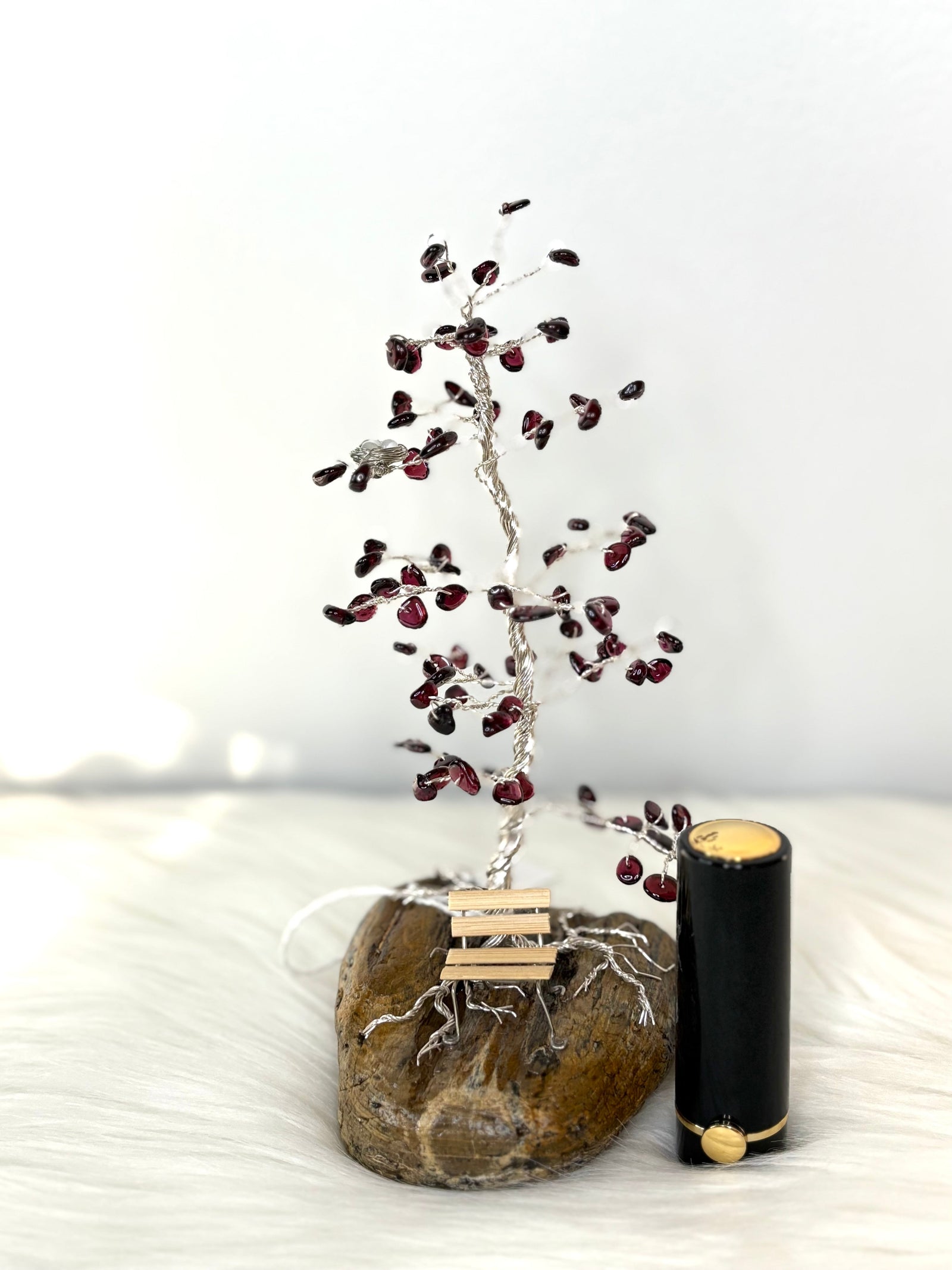 Garnet Gem Tree Handmade on Petrified Wood + Free HydraLip Stick